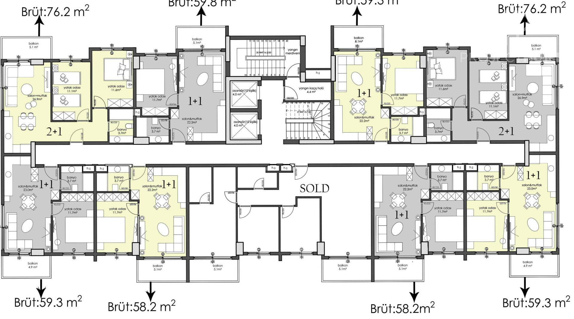 Продажа apartments в Center of Alanya, Alanya, Турция 59м², №03702-1 - фото 3